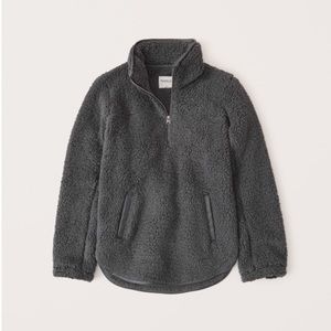 Abercrombie Women’s Sherpa half zip faux leather trim dark grey sz XL